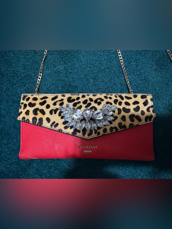 Dune London Handbags - Dune London Red and Leopard Crystal-Embellished Envelope Clutch